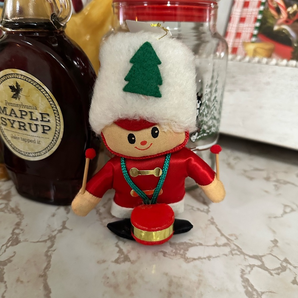 Festive Drummer Boy Ornament with Red and White Accents